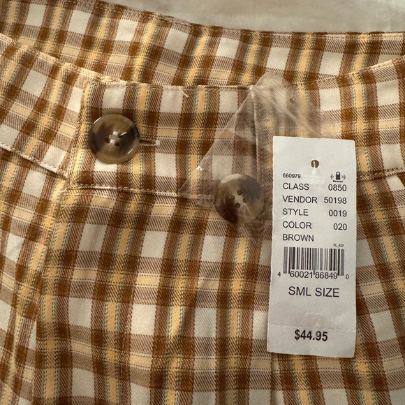 Brown and White Plaid High-Waisted Pants - Picture 4 of 4